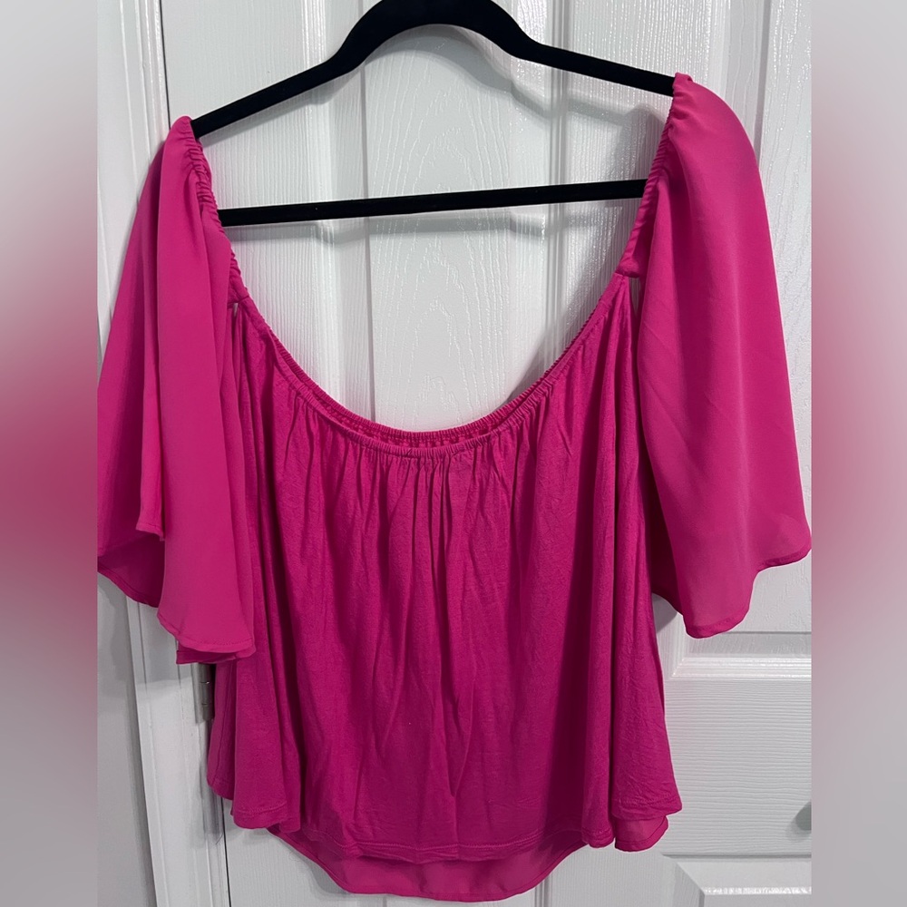 INC International Concepts Hot Pink Off-Shoulder Flutter Sleeve Blouse, Size S - Picture 3 of 5